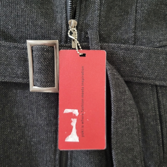 Yoki Black Wool Coat with Faux Leather Sleeves & Belted Waist Women's Size S - Picture 5 of 5